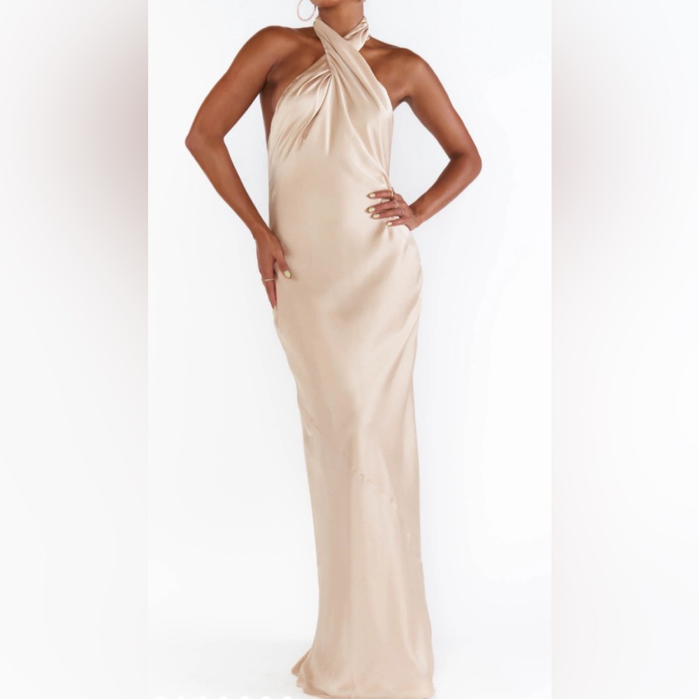 SHOW ME YOUR MUMU Jasmine Halter‎ Maxi Dress in champagne bridesmaid wedding